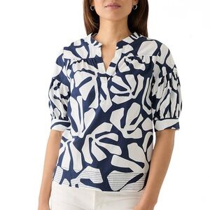 NWOT Philosophy Navy and White Abstract Print Blouse, small/petite